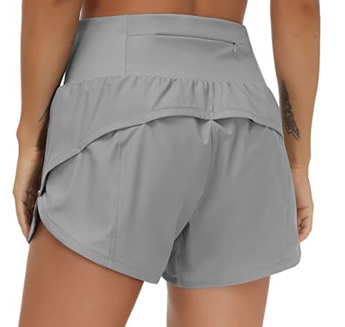 THE GYM PEOPLE Womens High Waisted Running Shorts Quick Dry Athletic Workout Shorts with Mesh Liner Zipper Pockets (Lavender Grey, Small) - Image 1