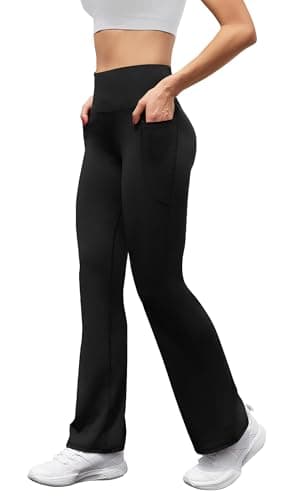 SEAJOJO Women's High Waist Flare Yoga Pants Tummy Control Casual Bootcut Leggings with Side Pockets Black - Image 2