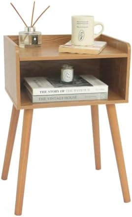 MaxSmeo Nightstand, Mid Century Modern Side Table Bedroom with Storage, Small End Bedside Table with Solid Wood Legs for Living Room, Office Small Spaces (Brown - Image 3