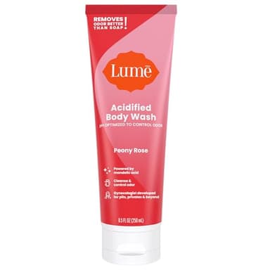 Lume Acidified Body Wash - 24 Hour Odor Control - Removes Odor Better than Soap - Moisturizing Formula - Formulated Without SLS or Parabens - OB/GYN Developed - 8.5 ounce (Peony Rose) - Image 1