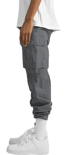 HUNGSON Mens Cargo Pants Drawstring Casual Hiking Pants Joggers Athletic Trousers Cotton Loose Straight Sweatpants for Men Dark Grey - Image 2