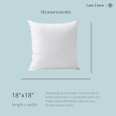 LANE LINEN 4 Pack 18x18 White Throw Pillow Inserts for Decorative Pillow Covers, Couch Pillows for Living Room, Fluffy Pillows for Bed - Image 6