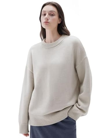 SUUKSESS Women Cashmere Oversized Sweaters Long Sleeve Pullover Tops Fall Outfits Crew Neck Jumpers (Stone,S) - Image 1