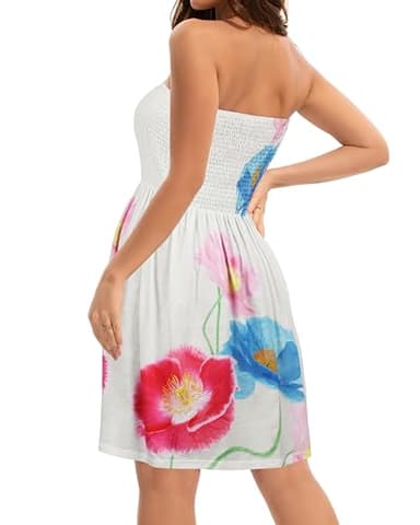 elescat Summer Dresses for Women Strapless Casual Beach Cover Ups Tube Top Sundress（White Lotus, L - Image 5