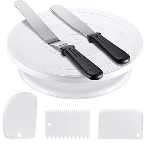 Kootek Cake Decorating Kit Baking Supplies Set Cake Turntable with 2 Frosting Straight Angled Spatula 3 Icing Smoother Scrapers Baking Accessories Tools for Beginners and Pros, White - Image 1