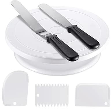 Kootek Cake Decorating Kit Baking Supplies Set Cake Turntable with 2 Frosting Straight Angled Spatula 3 Icing Smoother Scrapers Baking Accessories Tools for Beginners and Pros, White - Image 1