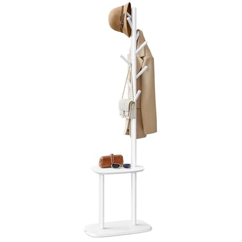 VASAGLE Coat Rack, Free Standing Coat Stand, Hall Coat Tree with 8 Hooks and Storage Shelf, 67.2 Inch Tall, for Coats, Hats, Bags, for Entryway, Hallway, Bedroom, Cloud White URCR040W01 - Image 1