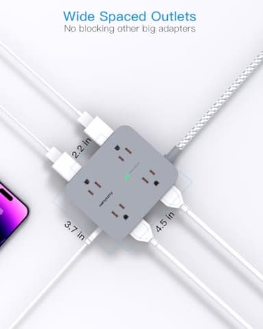Power Strip with USB C Ports(2 USB C), HANYCONY 8 Outlets Surge Protector with 5 Ft Extension Cord, Flat Plug Wall Mount, Desk Charging Station for Home Office, ETL Listed Gray - Image 4