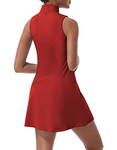 Tennis Dress for Women, Tennis Golf Dresses with Built in Shorts and Pockets for Sleeveless Workout Athletic Dresses Red - Image 2