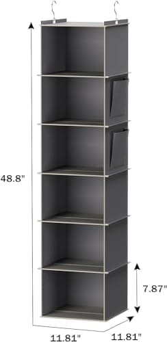 YOUDENOVA Hanging Closet Organizer and Storage, 6-Shelf Closet Hanging Storage Shelves, Grey - Image 3