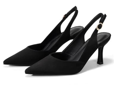 Rilista Womens Slingback Pumps Closed Pointed Toe Kitten Heel Sandals Wedding Evening Party Dress Shoes Black Suede - Image 7