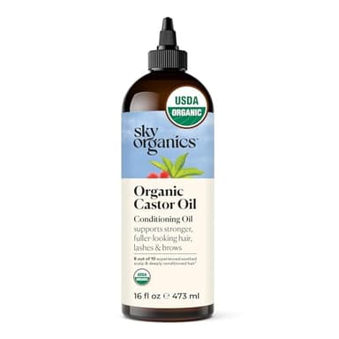 Sky Organics Castor Oil - USDA Certified Organic Hair Oil for Hair Growth, Skin, Face, Eyelashes - Cold Pressed & Hexane Free - Pure Organic Castor Oil Pack Wrap - Carrier & Hair Treatment Oil -16oz - Image 1