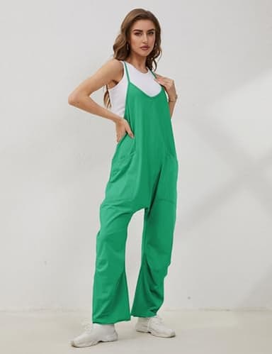 Lentta Women's Causal Jumpsuits V Neck Sleeveless Harem Overalls Stretchy Adjustable Strap Romper with Pockets(Green-M) - Image 5