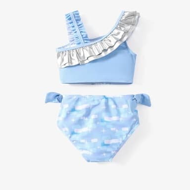 Disney Frozen Elsa Girls One Shoulder Swimsuits Ruffle Toddler Girl Swimsuit Cute Little Girls Bathing Suit Girls' Swimwear Light Blue 4-5 Years - Image 2