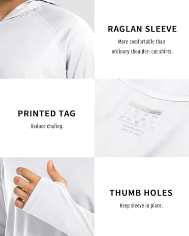 Boladeci Men's UPF 50+ Sun Protection Long Sleeve Swim Shirt Quick Dry Hooded T-Shirt for Fishing Hiking Swimming Surfing (White) - Image 7