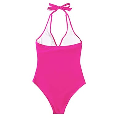 SUUKSESS Women Sexy Tummy Control One Piece Swimsuits Halter Push Up Monokini Bathing Suits (Hot Pink, L) - Image 5