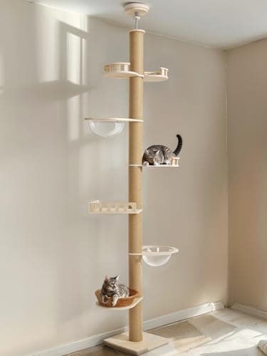 Veehoo Floor to Ceiling Cat Tree Height(106-123 Inch) Adjustable, Sturdy Tall Cat Tree with 4.3" Thickened Scratching Posts, Floor to Ceiling Cat Tower for Indoor Cats - Image 1