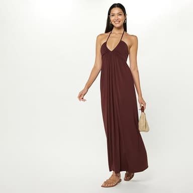The Drop Women's Kapri Gathered Halter Dress, Rum Brown, M - Image 4