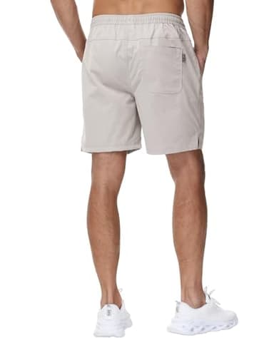 Yundobop Men's Casual 7 Inch Shorts Twill Drawstring Summer Beach Stretch Golf Shorts with Zipper Pockets Beige 28 - Image 3