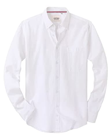 Alimens & Gentle Mens Solid Oxford Shirt Long Sleeve Button Down Shirts with Pocket White - Image 1
