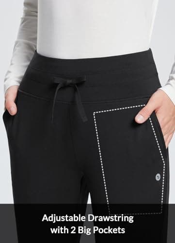 baleaf Women's Petite Fleece Lined Pants Waterproof Joggers Sweatpants High Waisted Leggings Travel Hiking Running Cold Warm Black M - Image 4