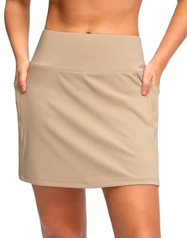 G Gradual Women's Golf Skirts Skort 4 Side Pockets High Waisted Stretchy Tennis Skirt with Short Athletic Casual (Light Khaki, XL) - Image 1
