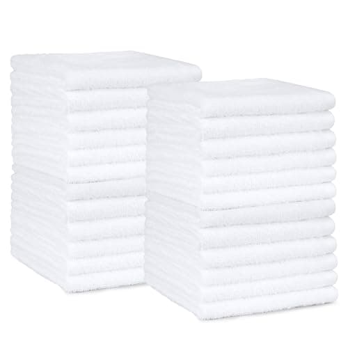 Amazon Basics Fast Drying Cotton Washcloths for Bathroom, Machine Washable, Soft and Highly Absorbent, 12 x 12 in, White, 24-Pack - Image 1