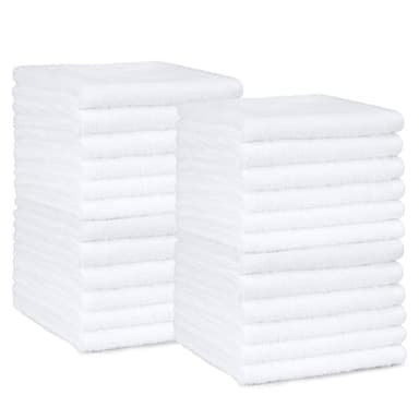 Amazon Basics Fast Drying Cotton Washcloths for Bathroom, Machine Washable, Soft and Highly Absorbent, 12 x 12 in, White, 24-Pack - Image 1