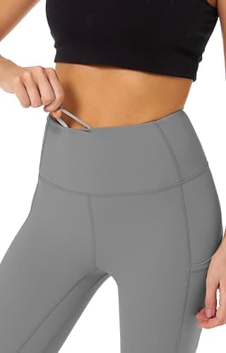 Cathie Moochie Buttery Soft Tummy Control Workout Leggings with Pockets for Women High Waisted Athletic Yoga Pants Grey - Image 5