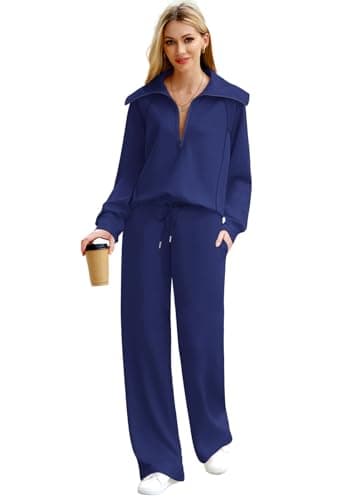 XIEERDUO Beach Outfits For Women Winter 2 Piece Lounge Sets 2024 Oversized Sweatsuit Tracksuit Navy Blue L - Image 2