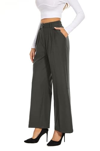 FUNYYZO Women's Wide Leg Pants High Elastic Waisted in The Back Business Work Trousers Long Straight Suit Pants - Image 5