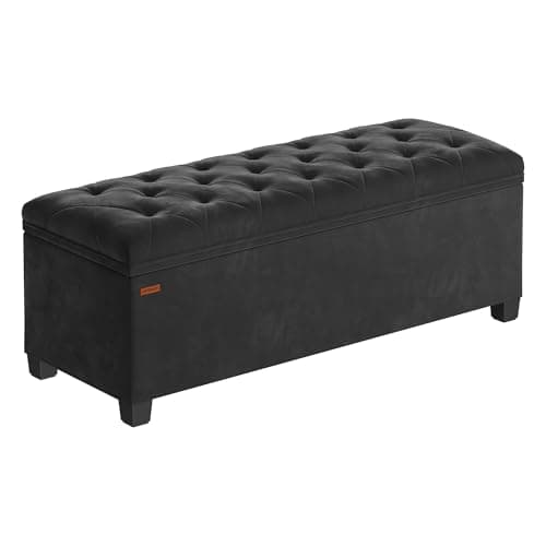 SONGMICS Velvet Storage Ottoman Bench, Foot Rest with Legs, 15.7 x 43 x 15.7 Inches, End of Bed Bench, Storage Chest, Load up to 660 lb, for Living Room, Bedroom, Entryway, Ink Black ULSF089B02 - Image 1