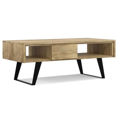 SIMPLIHOME Lowry Solid Mango Wood and Metal 48 inch Wide Rectangle Modern Industrial Coffee Table in Natural for The Living Room and Family Room - Image 1
