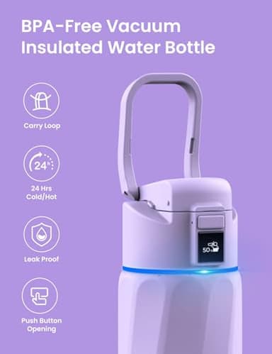 WaterH Boost Smart Water Bottle with Reminder to Drink Water, 24oz BPA-Free Stainless Steel Vacuum Insulated Water Bottle, Wide Mouth Water Tracker Bottle with APP, Ideal for Gift - Image 4