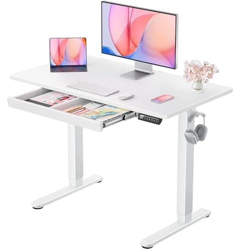 ErGear 44" x 24" Electric Standing Desk with Drawers, Height Adjustable Desk with 4 Preset Heights, Ergonomic Rising Home Office Computer Table with Splice Board, White - Image 1