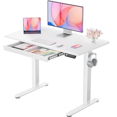 ErGear 44" x 24" Electric Standing Desk with Drawers, Height Adjustable Desk with 4 Preset Heights, Ergonomic Rising Home Office Computer Table with Splice Board, White - Image 1
