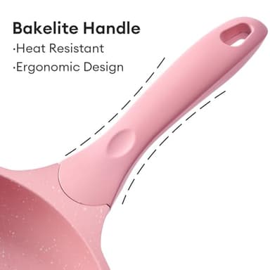 JEETEE Nonstick Frying Pans Set, Skillets Set 3 Pcs, 8" 9.5" 11" Granite Non-Stick Frying pan, Cookware Set with Bakelite Handle, Compatible with All Stovetops (Gas, Electric & Induction), Pink - Image 7