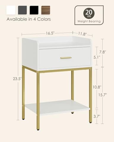 Masupu Nightstand,3-Tier Modern Bedside Night Stand with Storage Drawer and Shelf,Small End Side Table for Bedroom,Living Room,White (Without Outlet, White) - Image 2