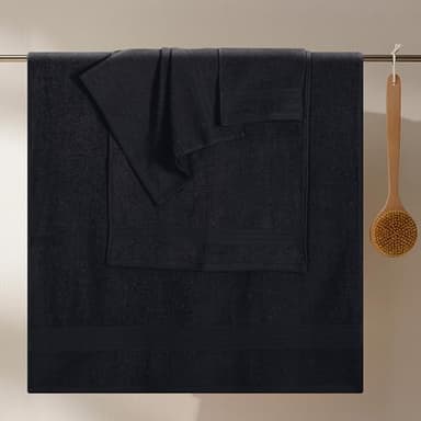 GLAMBURG Ultra Soft 8-Piece Towel Set - 100% Pure Ringspun Cotton, Contains 2 Oversized Bath Towels 27x54, 2 Hand Towels 16x28, 4 Wash Cloths 13x13 - Ideal for Everyday use, Hotel & Spa - Black - Image 3