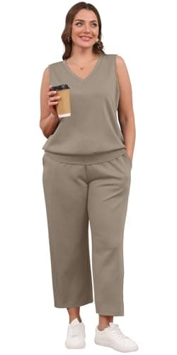 WIHOLL Two Piece Sets for Women Summer Outfits Comfy Lounge Sets Business Casual Outfits Airport Sweat Set Beach Vacation Clothes Coffee L - Image 4
