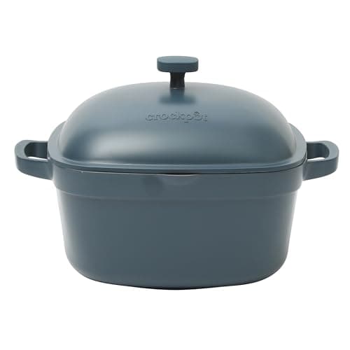 Crock-Pot Northvale Cast Aluminum Lightweight Durable 5.2 Quart Heavy Duty Dutch Oven Pot With Lid, Oven Safe, Dual Handles - Matte Blue - Image 1
