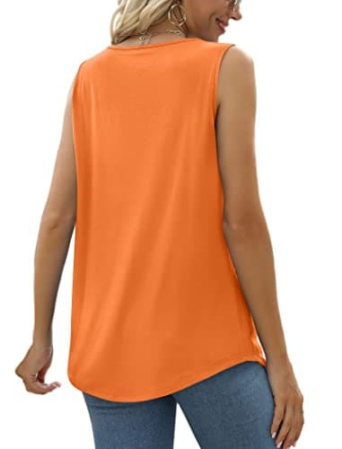 Saloogoe Sleeveless Tops for Women Square Neck Flowy Tank Tops Loose Fit Orange L - Image 3