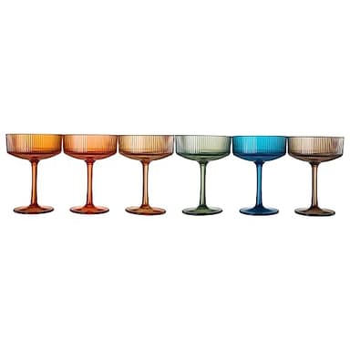 Shatterproof Acrylic Ribbed Vintage Art Deco Martini, Champagne & Cocktail Muted Color Plastic Tritan Coupe Glasses | Set of 6 | 8 oz Ripple Glassware Classic Cocktail Indoor & Outdoor, European Style - Image 7