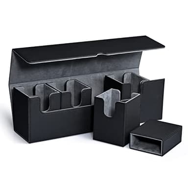 UAONO Card Deck Box with Dice Tray for MTG, 5 in 1 Card Deck Case Holds 800+ Unsleeved Cards, Strong Magnet Organizer Compatible with Yugioh TCG Sports Cards (Black) - Image 1