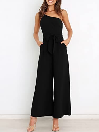 ANRABESS Women Summer Dressy Jumpsuits One Shoulder Sleeveless Casual Wide Leg Pants Romper Jumper 2025 Trendy Fall Outfits Black X-Large - Image 5