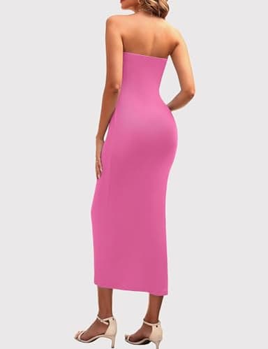 YESTTO Summer Bodycon Maxi Tube Dress for Women Strapless Fitted Casual Elegant Cocktail Party Long Dresses Rose Pink XL - Image 5