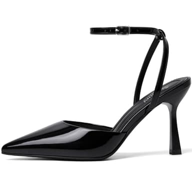 Susanny Black Heels for Women Stiletto Closed Pointed Toe Dress Shoes High Heels Sexy Patent Leather Pumps Wedding Guest Party Evening Prom Dance Ankle Strappy Dressy Shoes 9.5 - Image 2