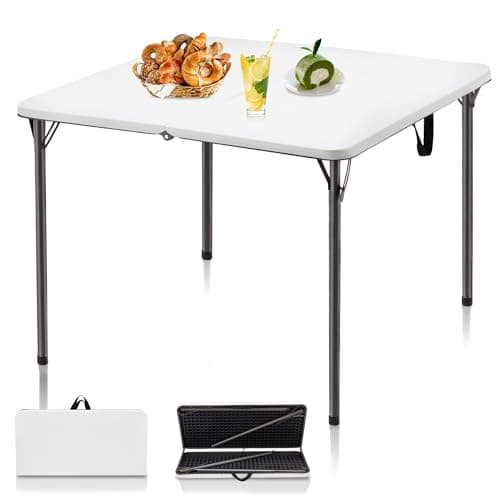Kasunpul 34" Folding Table, Portable Square Folding Card Table with Collapsible Legs & Carrying Handle, Plastic Tables for Camping,Picnic, Office, Party, White - Image 1