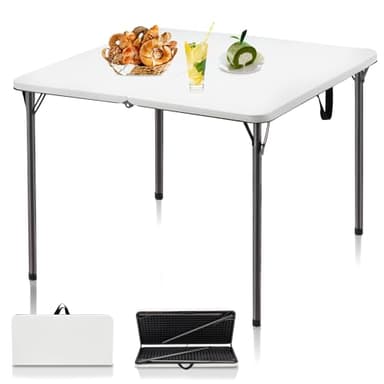 Kasunpul 34" Folding Table, Portable Square Folding Card Table with Collapsible Legs & Carrying Handle, Plastic Tables for Camping,Picnic, Office, Party, White - Image 1