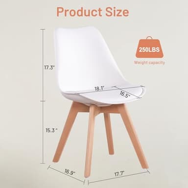 Dining Chairs Set of 6, Side Chairs Upholstered Armless Mid-Back Faux Leather Cushioned for Dining Room Kitchen Living Room, Soft Padded Seats & Solid Wood Legs, White - Image 3